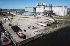 An aerial view of the dock at the Port of Churchill in the summer.