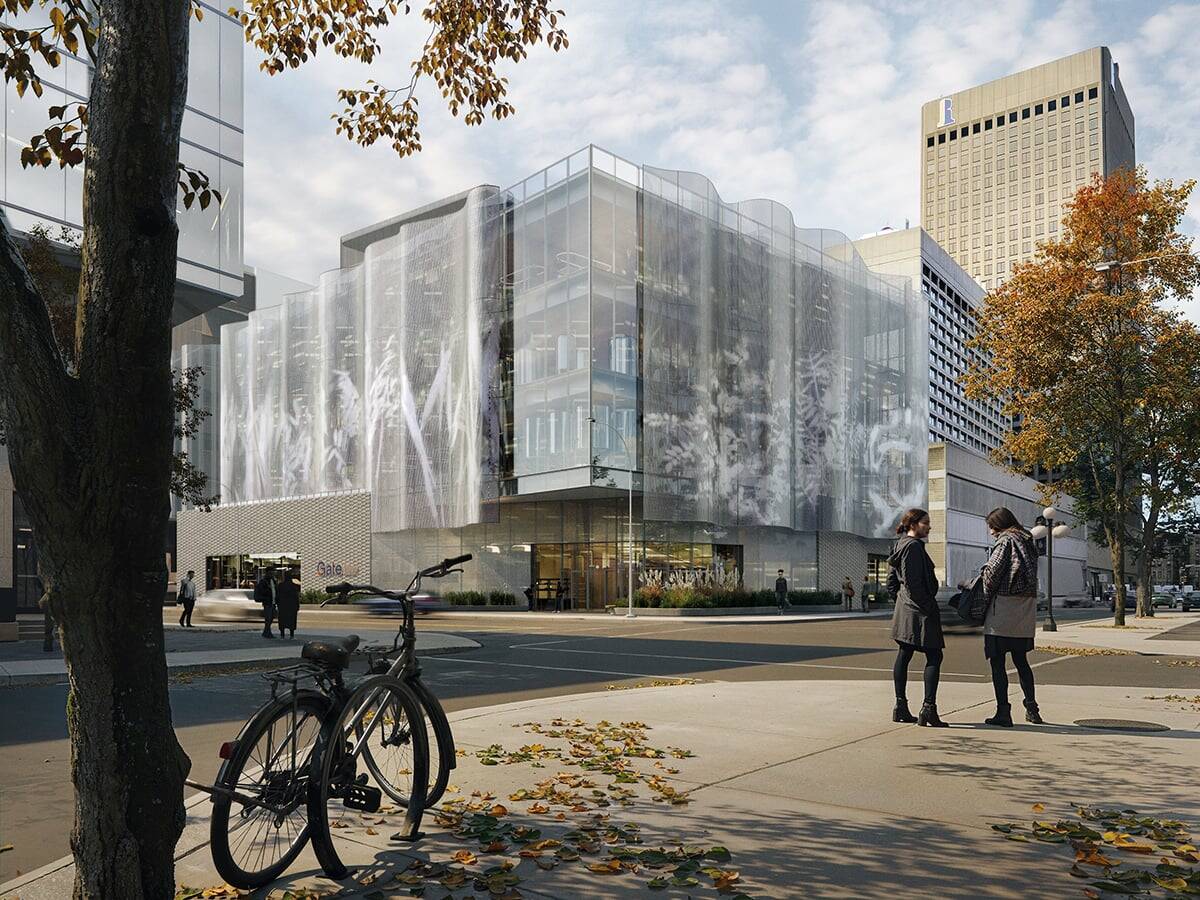This conceptual rendering shows what Cereals Canada&rsquo;s proposed new Global Agriculture Technology Exchange building will look like in downtown Winnipeg. Farmers at the recent SaskWheat annual meeting in Saskatoon had plenty of questions about the project. Image: Cereals Canada