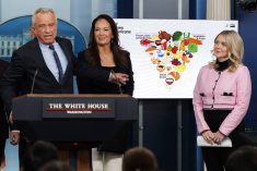United States Secretary of Health and Human Services Robert F. Kennedy, Jr, left, speaks alongside U.S. Secretary of Agriculture Brooke Rollins, and White House Press Secretary Karoline Leavitt during a press briefing in the James S Brady Press Briefing Room of the White House in Washington, DC, USA, 07 January 2026.