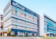 A photo of Bunge's headquarters building with its name prominently displayed on its side near St. Louis, Missouri.