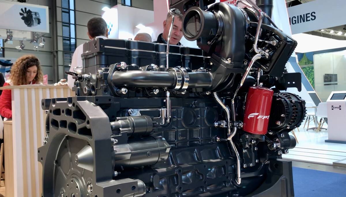 An FPT diesel engine on display at the Agritechnica farm show in Hanover, Germany, in 2025.