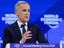Canadian Prime Minister Mark Carney speaks during the 56th annual World Economic Forum (WEF) meeting in Davos, Switzerland, January 20, 2026.