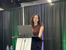 Racquelle Peters presents at the 2026 Crop Production Show in Saskatoon.