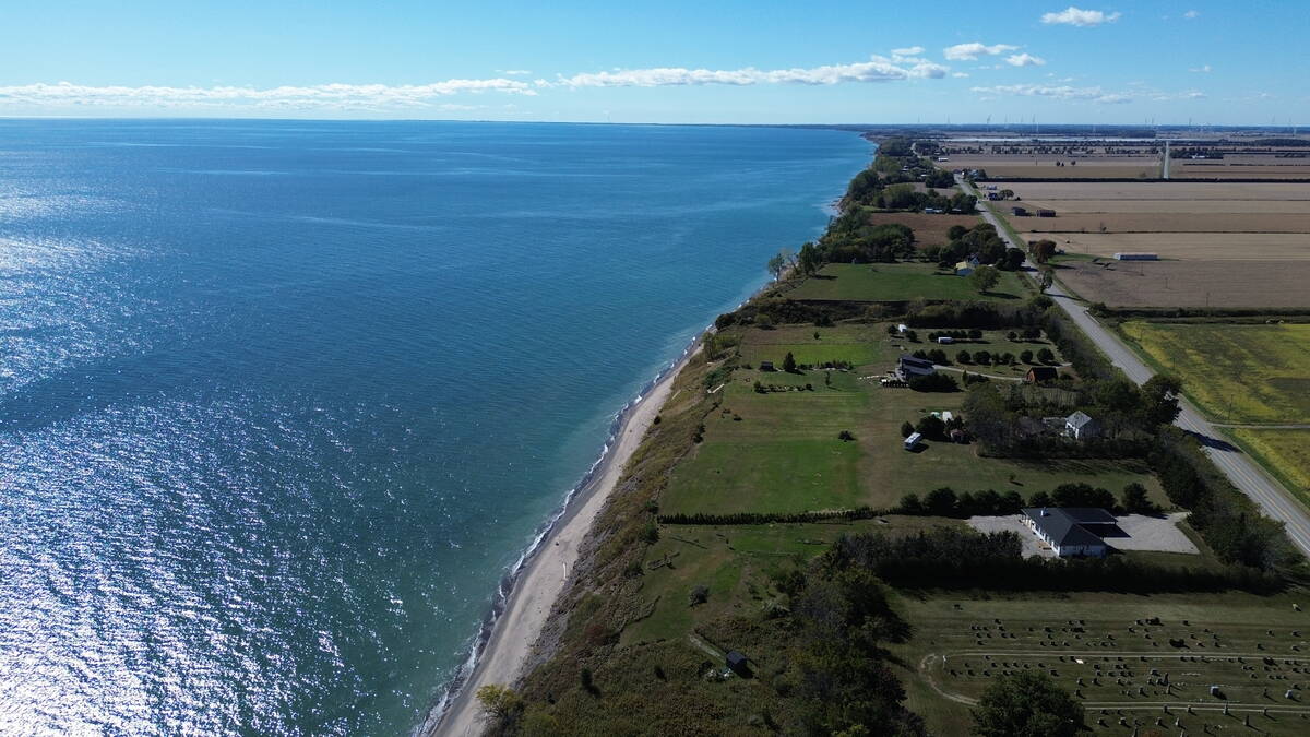Drone image of Lake Erie Canal Central Basin, Ontario, between Wheatley and Rondeau. Photo: Matt McIntosh