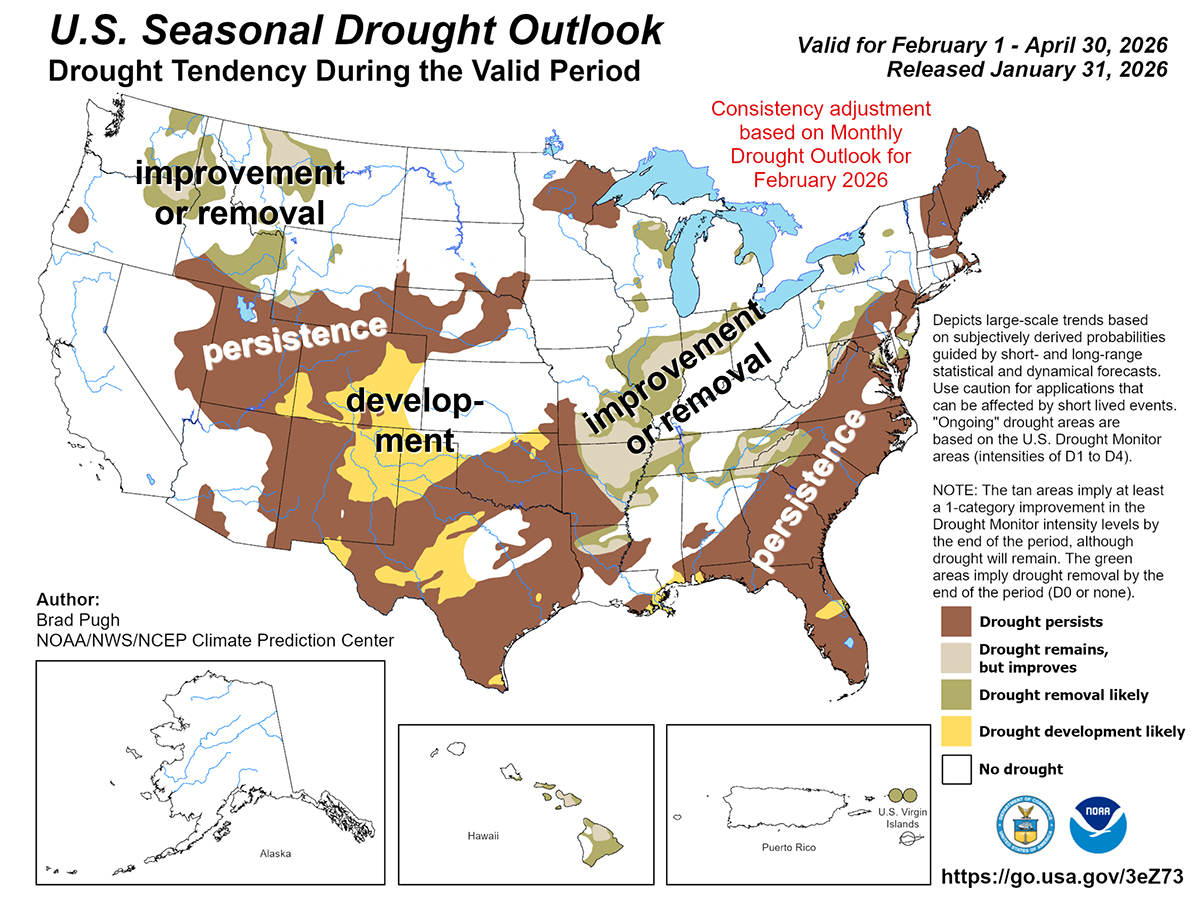 A map of the United States entitled, "U.S. Seasonal Drought Outlook."