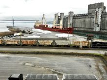 A drone photo of the future site of V6 Agronomy's Odyssey Terminal at the Port of Johnstown where bags of the company's Eleven Superstart granular compound fertilizer were recently unloaded on the dock. The port's original grain terminal can be seen in the background. It is still being used today. Photo: V6 Agronomy