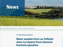 A screencap from Saskatchewan's Water Security Agency's website showing the results of testing Lac Pelletier show no signs of runoff from a nearby intensive livestock operation.