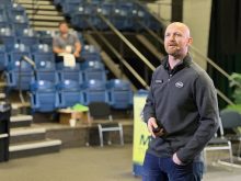 Curtis De Gooijer, in-house agronomist with Bourgault, presents results from canola seeding-rate trials during a session at Manitoba AgDays in Brandon in January. Photo: Don Norman